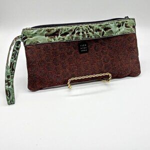 1154 Lill Studio Jacquard Brown Green Fabric Wristlet
